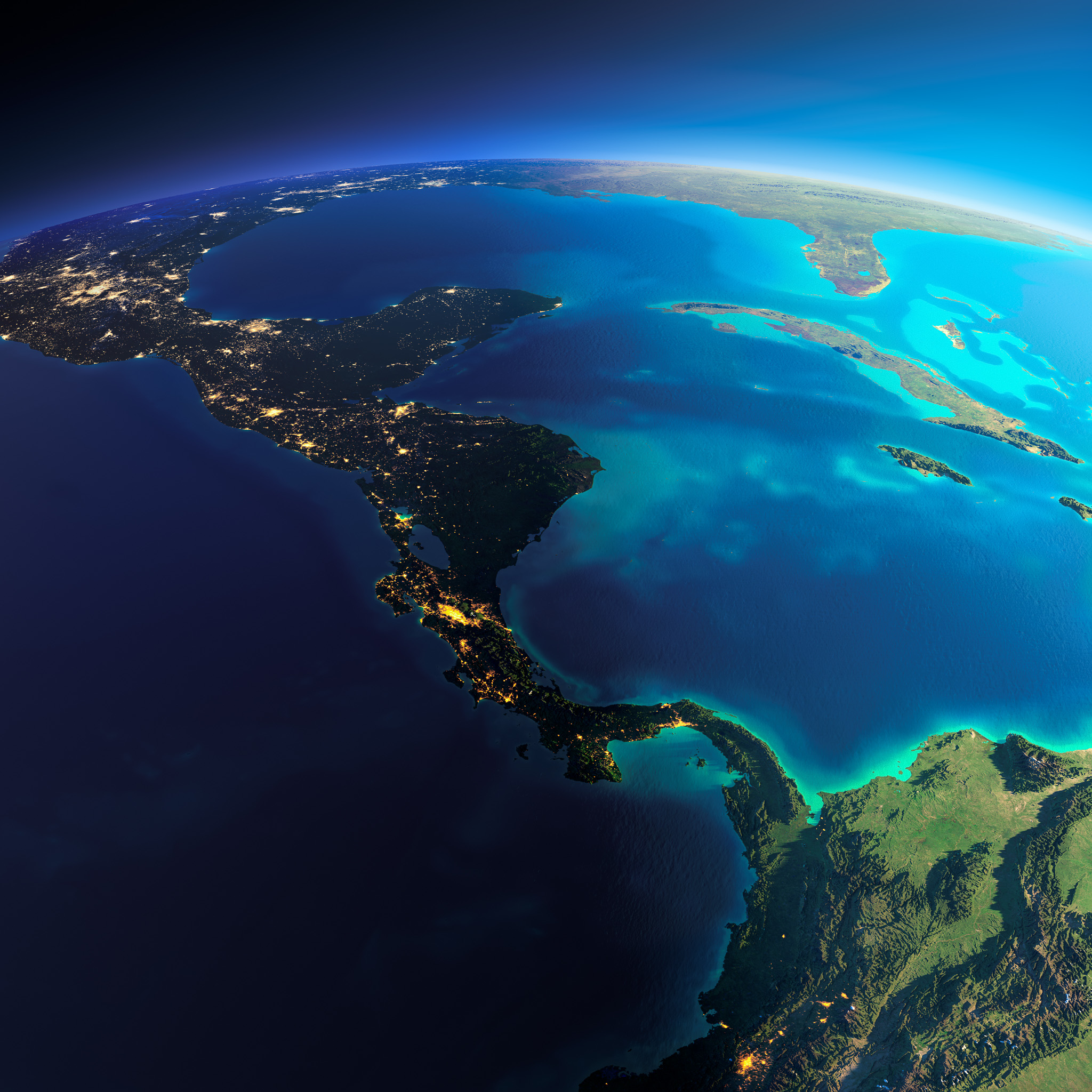 Toma espacial del continente americano iluminado